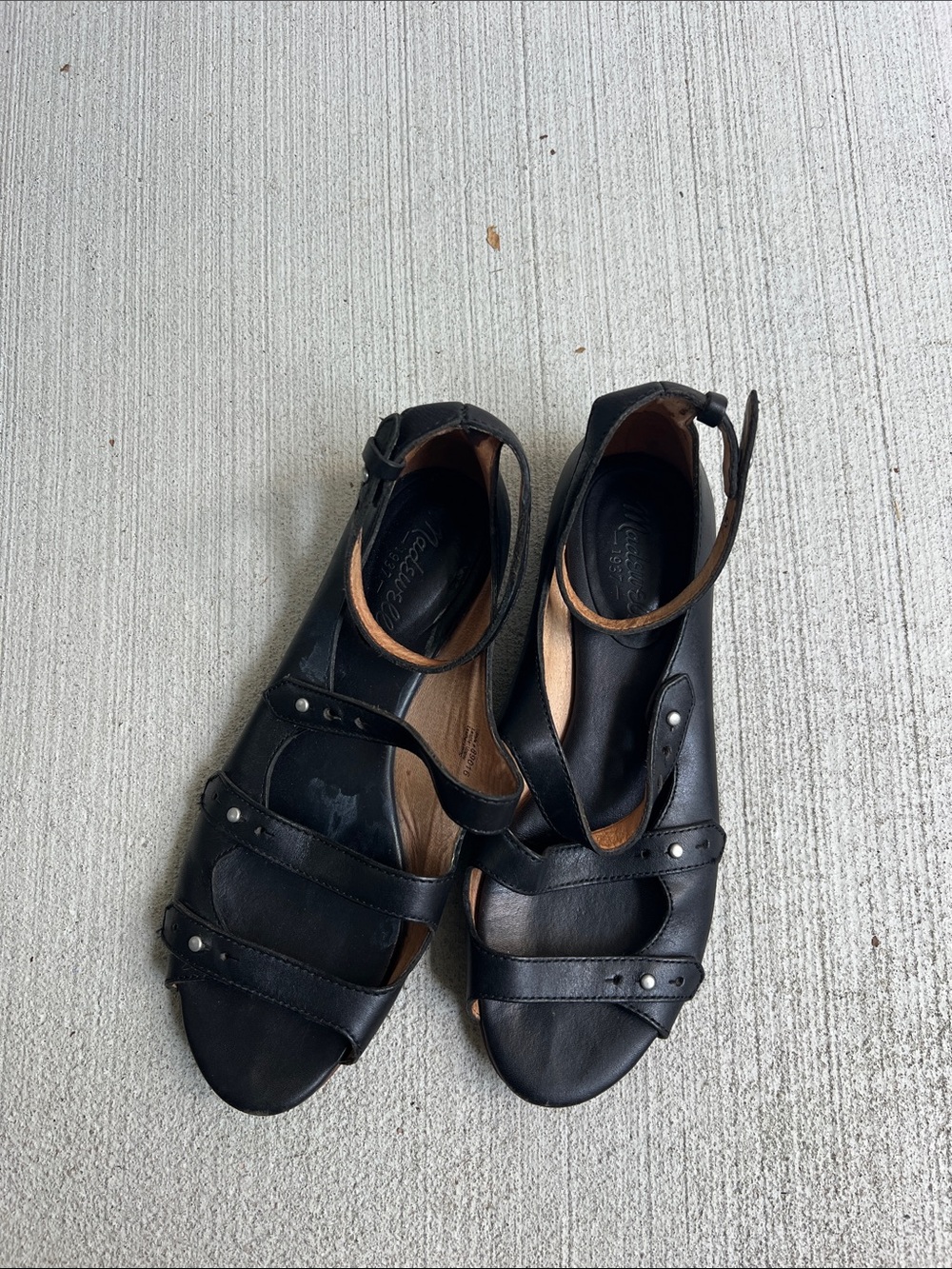 Madewell Black Leather Jessie Ankle-Strap Sandals Size 7.5